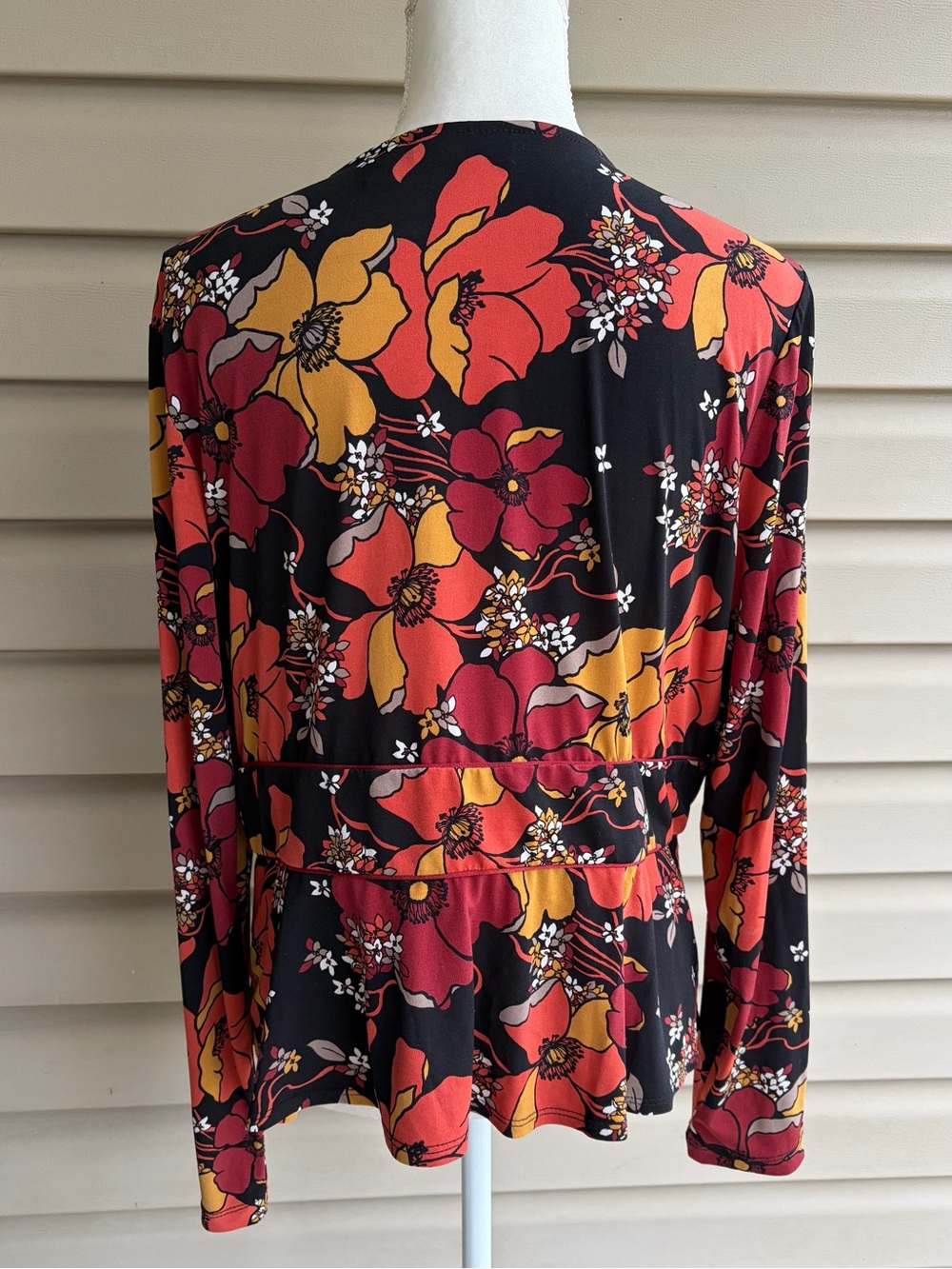 •Susan Graver• Floral Tie Front Peplum Cardigan Jacket - Size Large - Picture 5 of 8